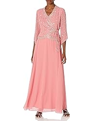 J Kara Women's Long 3/4 Sleeve V-Neck Beaded Faux