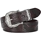 VONMELLI Western Belt for Women Men Cowgirl Cowboy Embossed Belts Vintage Floral Buckle for Jeans Pants