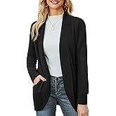 Amoretu Women’s Wool Blend Open Front Cardigan Sweaters Lapel Long Sleeve Curved Hem Cardigans with Pockets