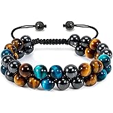 Triple Protection Bracelet - Bracelet for Men and Women Natural Tiger Eye Stone Hematite and Obsidian 8mm Healing Crystal Bracelet Good Luck Prosperity Health
