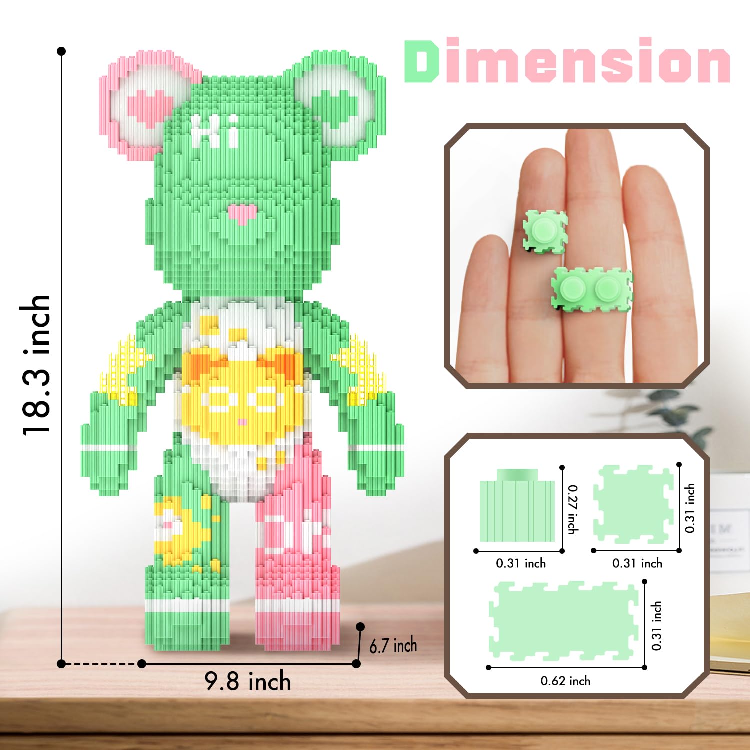 Bear Building Blocks (4500PCS) | 700% Bear Display Model | Micro 3D Animal Building Blocks | Fluorescence Design for Adults & Kids | Idea for Home & Office Decor |3D Instruction