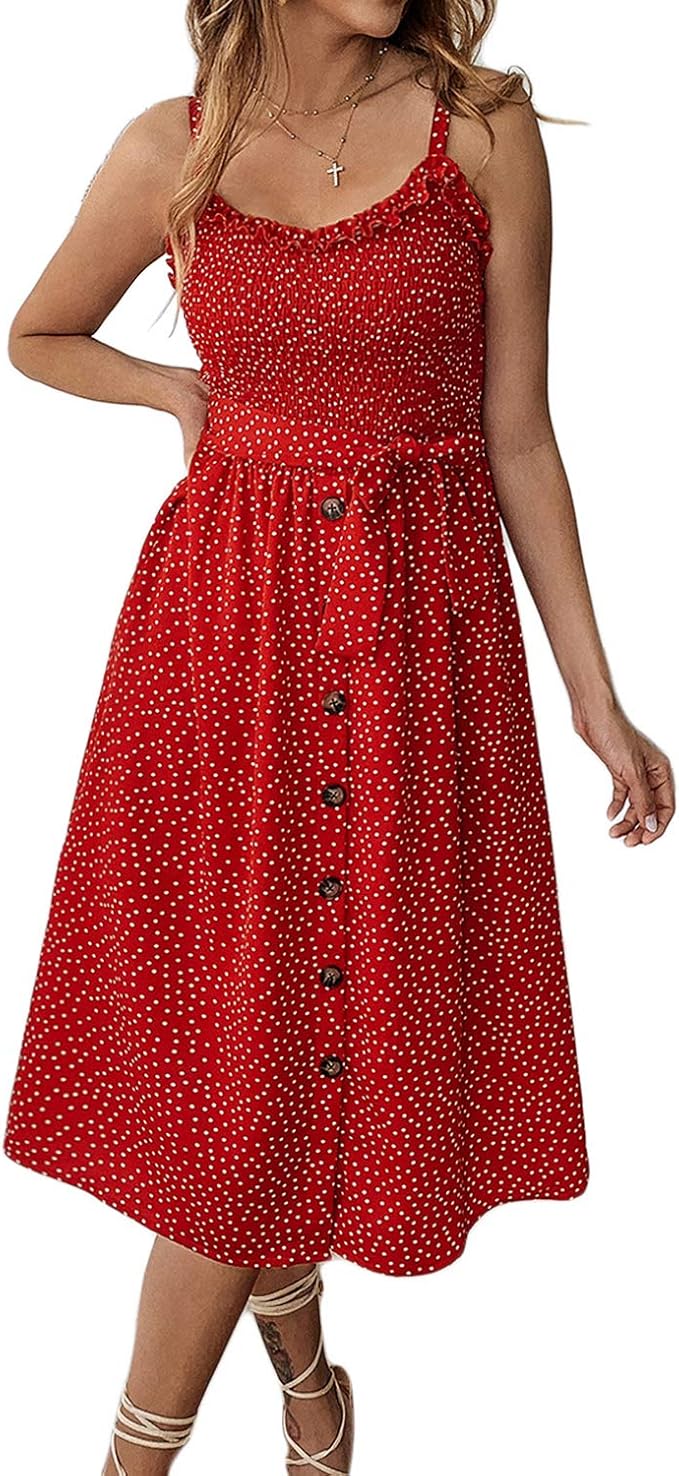 red dress with buttons down the front Red Peri Mini Dress