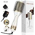 PRITECH 1000W Dual Voltage Ceramic Ionic Hair Dryer Brush,4-in-1 Hot Air Styler & One Step Volumizer for Straight & Curly Hair Salon (110-120V/220-240V),Platinum