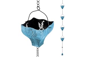 dreamysoul Rain Chains for Outside, 9.41FT with 8 Hollow Hummingbird Pattern Cups Rain Catcher Chains, Outdoor Rain Gutter Chains for Downspout, Eaves Drainage