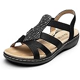 DREAM PAIRS Women's Comfortable Arch Support Dressy Flat Sandals Elastic Open Toe Walking Shoes for Summer