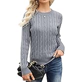 Esobo Women's Classic-fit Lightweight Cable Long Sleeve Mockneck Loose Casual Sweater Jumpers