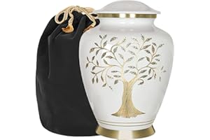 Trupoint Memorials Cremation Urns for Human Ashes, Tree of Life Decorative Burial Urn for Adult Men and Women, Large White