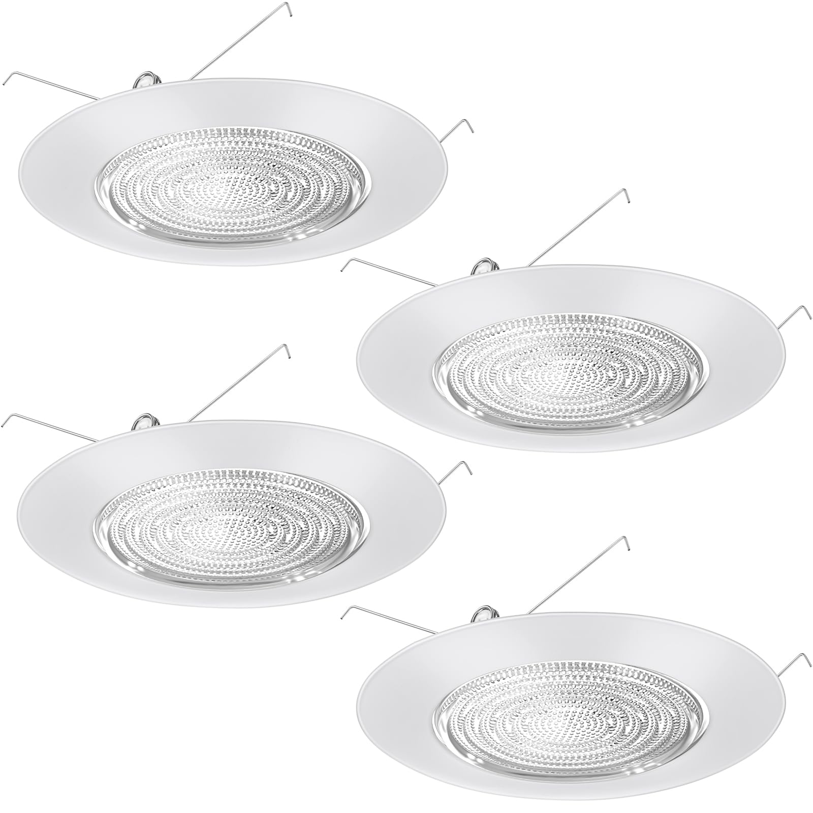 Photo 1 of Glooglitter 4 Pcs 6 Inch Shower Trim for Recessed Light Cover White Bathroom Light Cover Replacement with Fresnel Glass Lens Waterproof for Wet Locations Ceiling