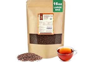 Soeos Organic Red Rooibos Loose Leaf Tea, 16 Ounce (1LB), Naturally Caffeine-Free Herbal Tea, USDA and Non-GMO Certified, Gluten Free, Keto Friendly, Rich Aroma & Smooth Flavor, South African Grown, Perfect for Hot or Iced Tea