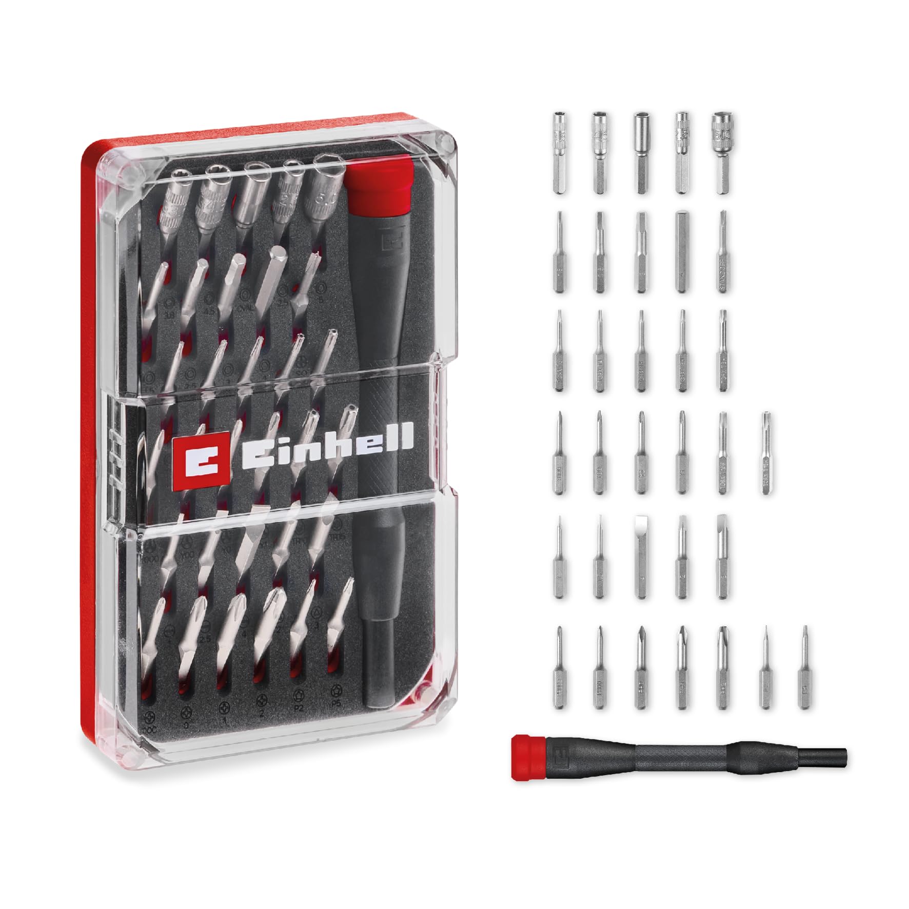 Original Einhell 33-Piece Precision and Electronics Repair Set (with Precision Bits, Precision Sockets and Screwdriver Bit Holder incl. Practical Storage Box)