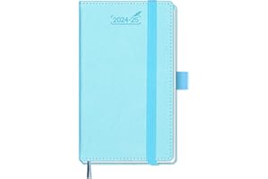 Pocket Planner Academic Year 2024 2025 by BEZEND, 3.5" x 6" 18 Months (July24-Dec25) [Sky Blue] Small size, Daily Weekly and Monthly Calendar with Pen Holder, Vegan Leather Hard Cover