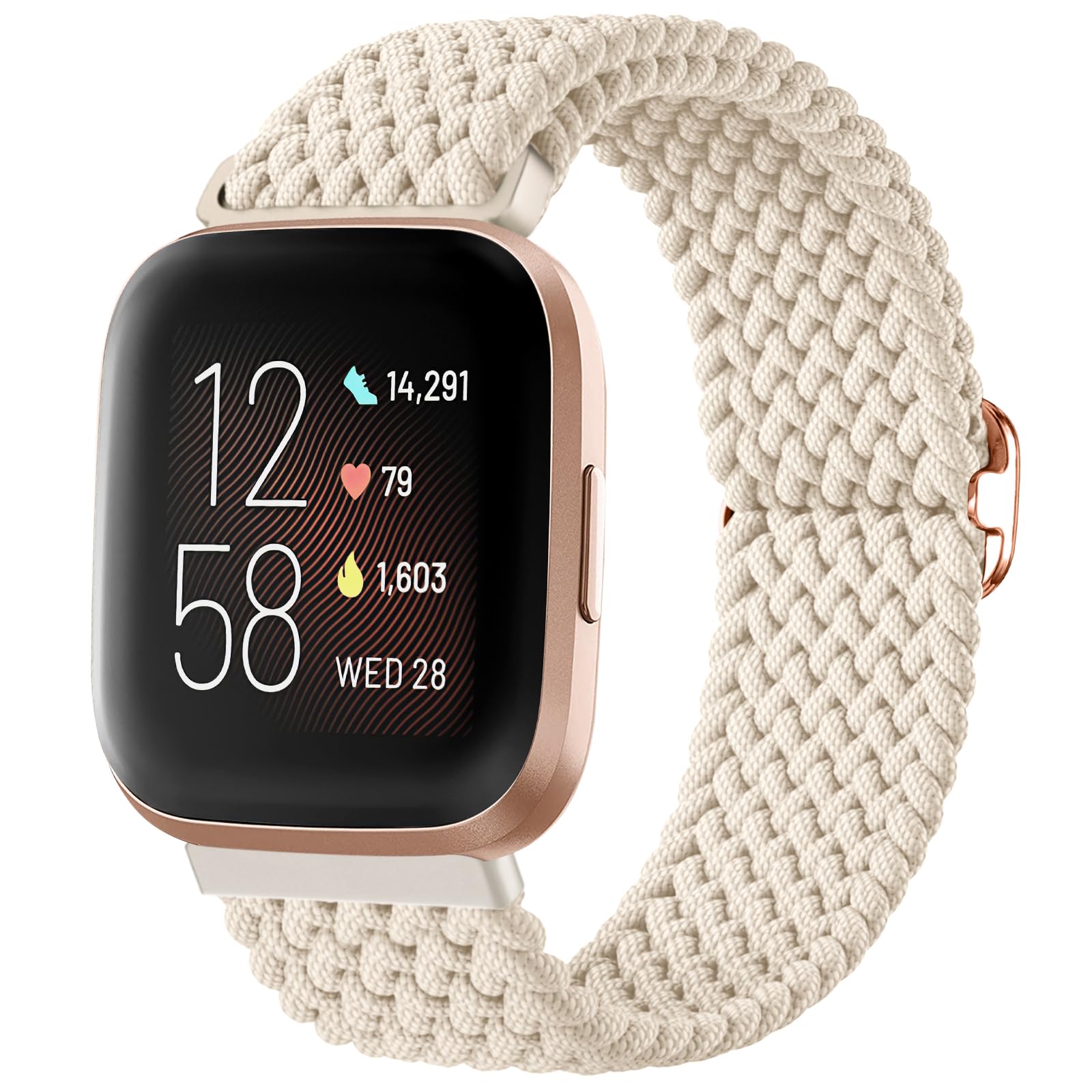 Oielai Braided Loop Strap Compatible with Fitbit Versa 2 / Versa, Adjustable Elastic Sport Band for Women & Men, StarLight