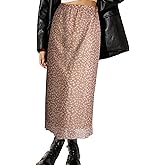 Avanova Women Floral Bohemian Print Mesh Midi Skirt High Waist Lettuce Trim Long Straight Skirt Apricot Floral Small