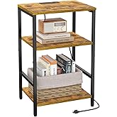 X-cosrack Side Table with Charging Station, End Table with USB Ports and Outlets, Nightstand with Storage Shelves for Small Space, Sofa Couch Table Bedside Table for Living Room Bedroom