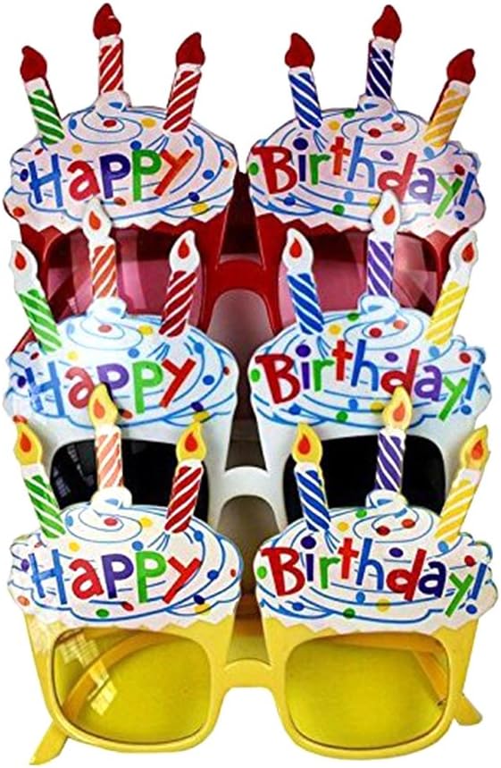 TOYMYTOY 3pcs Party Sunglasses Happy Birthday Candle Eye Glasses Fancy Dress Glasses Party Favors (White + Yellow + Red)