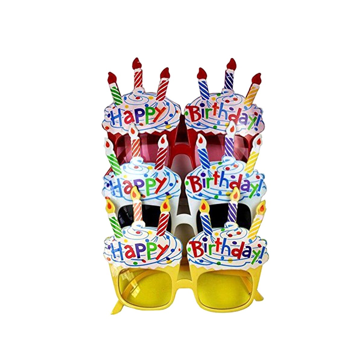 TOYMYTOY 3pcs Party Sunglasses Happy Birthday Candle Eye Glasses Fancy Dress Glasses Party Favors (White + Yellow + Red)