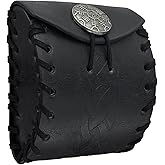 HiiFeuer Medieval Faux Leather Mini Belt Bag, Portable Renaissance Belt Pouch, Nordic Coin Purse Dice Bag for LARP Ren Faire (Black A)