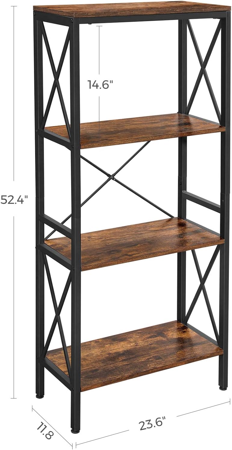 VASAGLE 4 Tier Bookshelf, Bookcase, Kitchen Shelf, Free Standing Shelf, Ladder Rack with 4 Open Shelves, for Kitchen, Office, Stable Steel Frame, Industrial Style, Rustic Brown and Black ULLS030B01: Kitchen & Dining