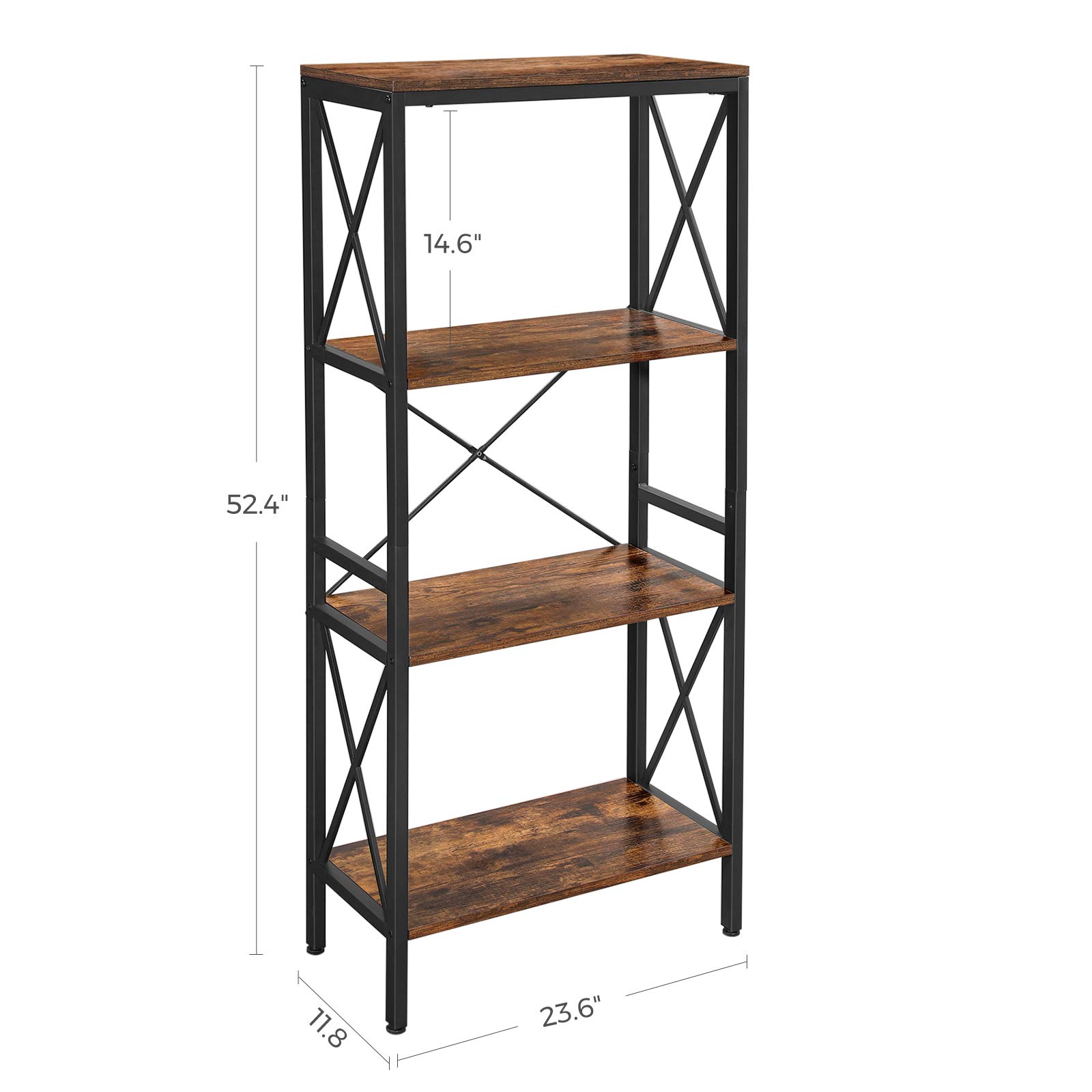 VASAGLE DAINTREE Bookshelf, Kitchen Shelf, Free Standing Shelf, Ladder Rack with 4 Open Shelves, for Kitchen, Office, Stable Steel Frame