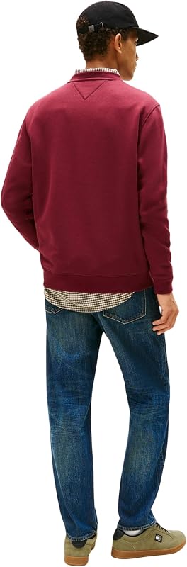 Herren Sweatshirt Regular Fit Flag Fleece Rundhalsausschnitt, Rot (Red Wine), XS