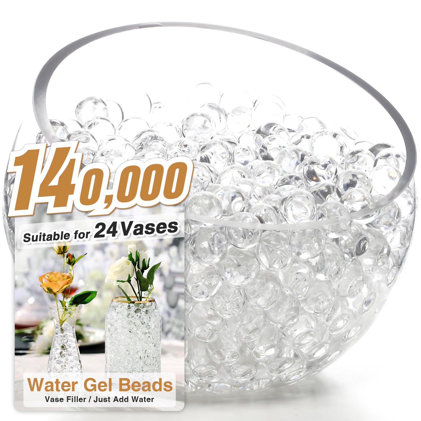 NOTCHIS 140,000 Clear Water Gel Beads for Vases, Transparent Water Gel Beads for Vase Filler, Candles, Wedding Centerpiece Floral Decorations