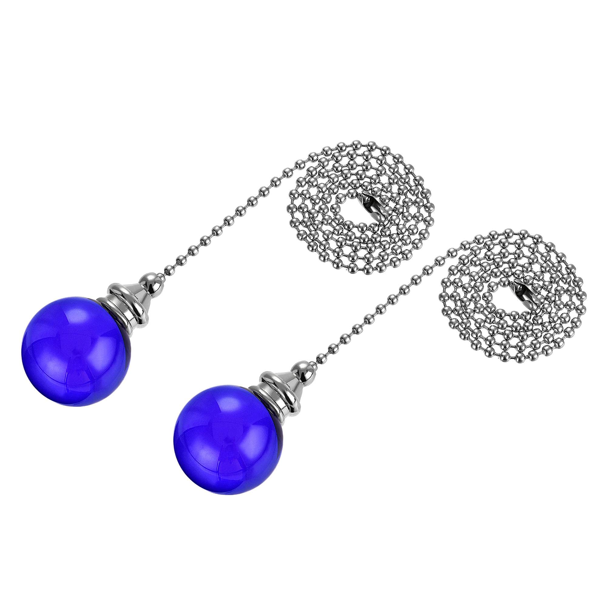 sourcing map Ceiling Fan Pull Chain, 20 Inch Fan Pull Chain Ornament Extension Lighting Accessories, 30mm Crystal Ball Pendant, Blue 2Pcs