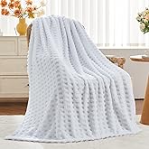 NEWCOSPLAY Super Soft Throw Blanket White Premium Silky Flannel Fleece 3D Waffle Checkered Lightweight Bed Blanket All Season Use (White, Throw(50"x70"))