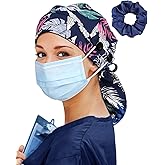 Satin Lined Scrub Cap for Women Extra Large Long Hair Surgical Nurse Cap 4 Buttons