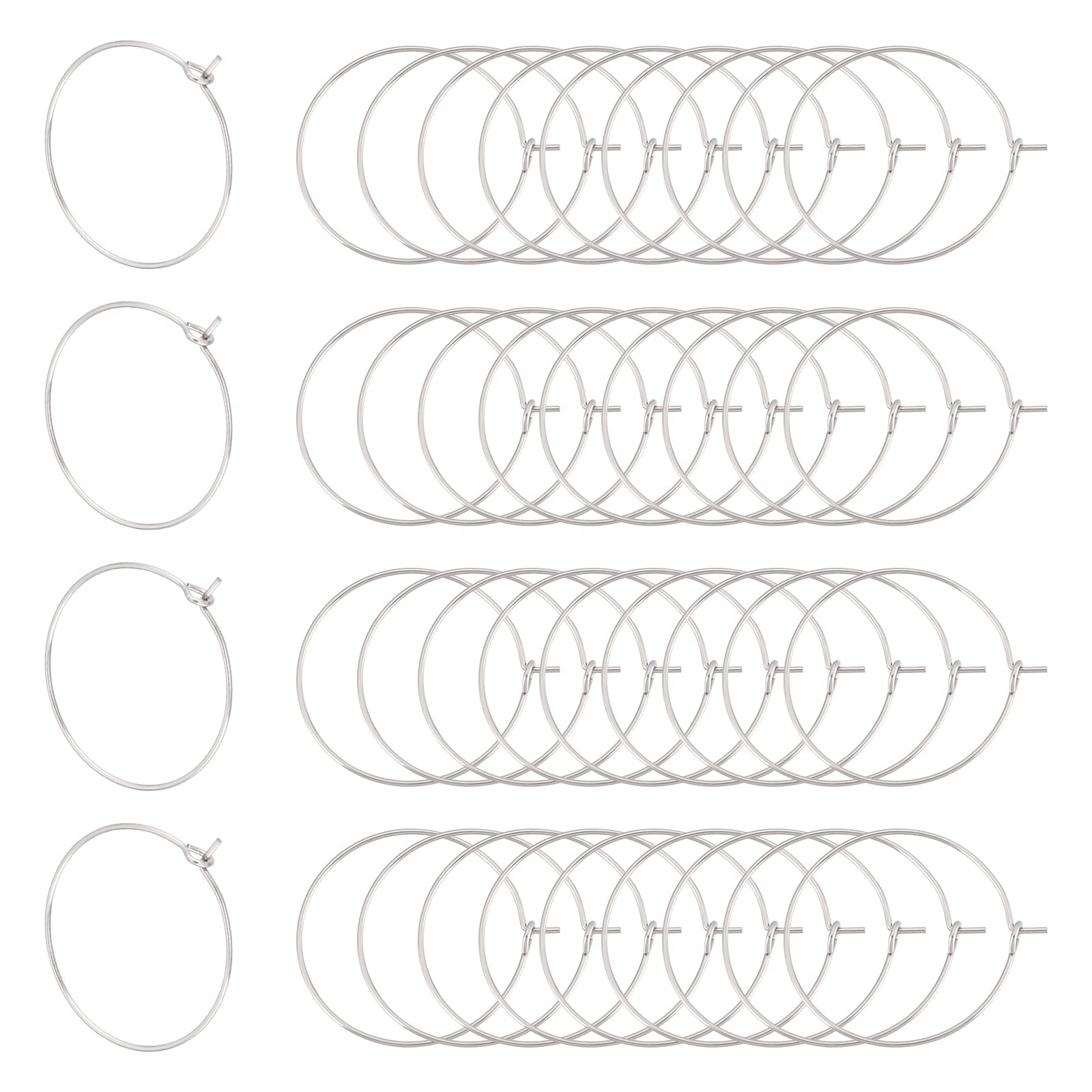 UNICRAFTALE 100pcs 25mm 316L Wine Glass Charm Findings Stainless Steel Hoop Earrings 0.8mm Pin Earring Hooks for Women Basketball Wives Earrings Jewelry Making