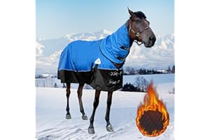 KABAHORZE Turnout Blanket for Horses, Waterproof Thickened Horse Sheet with Detachable Neck Cover,1600D Nylon Outer, 400g Heavy Weight Filling, Blue (US 78IN(EU 145cm))