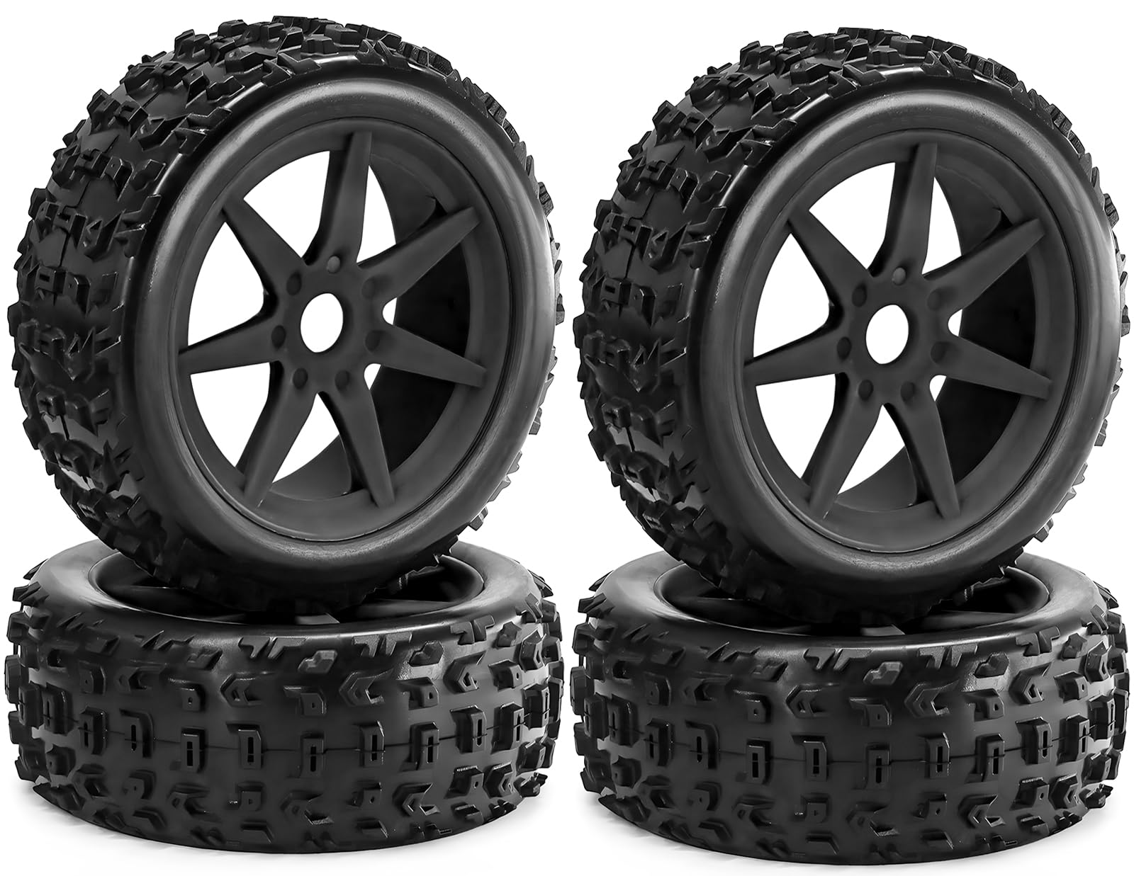 RcThjia 1/8 RC Off-Road Buggy Racing Tires and Wheels 17mm Hex RC Tires with Foam Inserts for ARRMA 1/8 Typhon 3S/6S Losi 8IGHT HongNor FS Racing KYOSHO MP10 MP9 MP9e Neo HSP Hyper. (4PCS/Set)