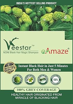 eAmaze NONI Hair Color Shampoo, Natural Black (30 ml X 10 Sachet) | Instant Black Hair in Just 5 Minutes | For Both Men & Women