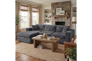 Shintenchi 105" Modular Sectional Sofa, Boneless L Shaped Couch with Deep Seat, Cloud Foam Couch with Oversized Chaise, Plush Cordurory Sofa No Assembly Needed for Living Room, Dark Gray