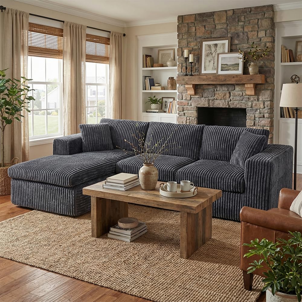 Photo 1 of ***PARTIAL SET - BOX 1/2 ONLY*** Shintenchi 105" Modular Sectional Sofa, Boneless L Shaped Couch with Deep Seat, Cloud Foam Couch with Oversized Chaise, Plush Cordurory Sofa No Assembly Needed for Living Room, Dark Gray