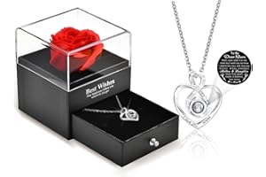 VNOX Mothers Day Gifts, Preserved Real Red Rose with I Love You Necklace,Gifts for Mom from Daughter Son, Unique Eternal Flowers Rose with Silver Infinity Love Heart Necklace for Women Mothers Day Valentines Day Christmas Birthdayy Gift for Mom Mama