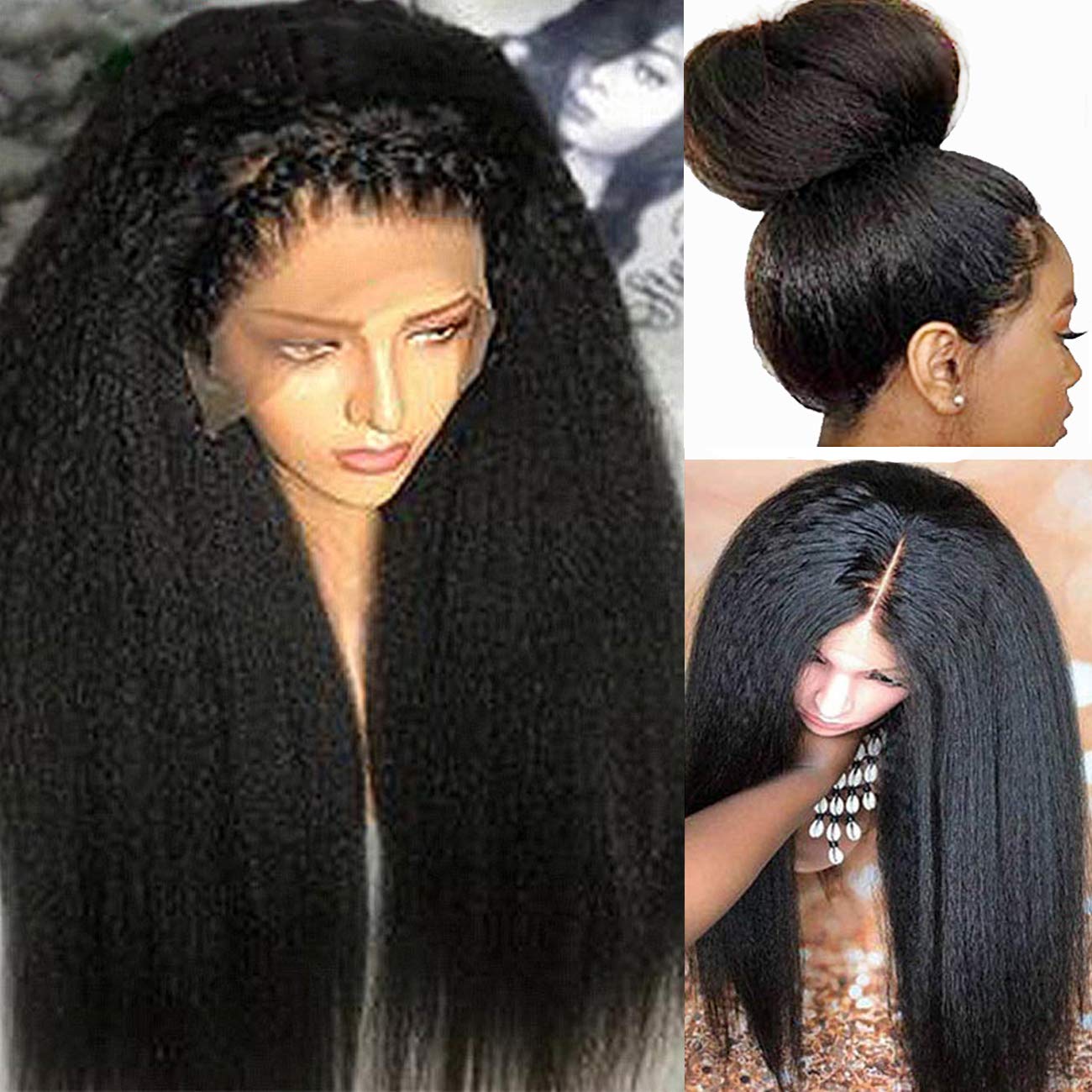 Yaki Kinky Straight Lace Front Wig,MSGEM 18 inch 150