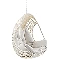 Ulax Furniture Hanging Egg Chair, Tear DropChair with Beige Cushion (Without Stand)
