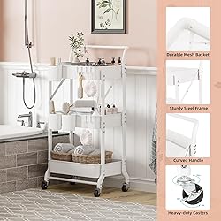 3-Tier Folding Rolling Utility Cart with