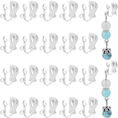 PH PandaHall 50pcs Clip-On Earring Hooks Non-Pierced Findings 13x6x7mm Silver