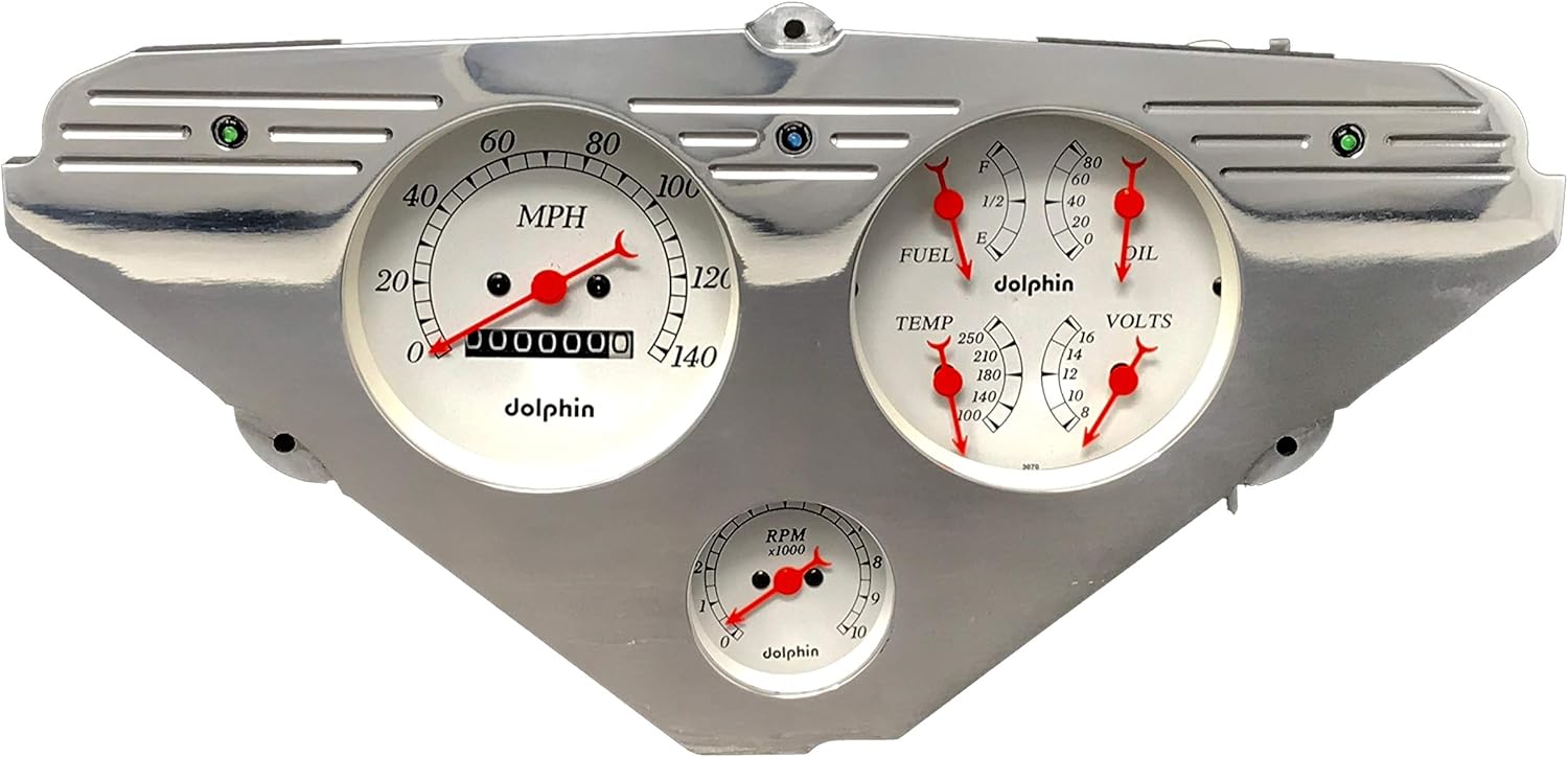 Dolphin Gauges 1955 1956 1957 1958 1959 Chevy Truck 3 Gauge Rear Mount Quad Style Mechanical Dash Panel Insert Cluster White