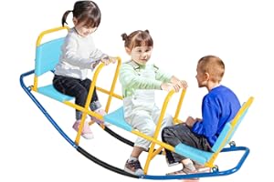 Costzon Teeter Totter Seesaw for Kids Outdoor, 2 in 1 Metal Rocking Seesaw for Toddlers with Easy-Grip Handles, Indoor Outdoor Rocker Toy Gifts for Ages 3-8, 1-3 Person Home Preschool Backyard See Saw