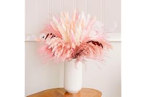 N&T NIETING N&T NETING 85Pcs Pink Pampas Grass Decor, Natural Dried Floral Pampas Grass, Boho Home Decor, Fluffy Dried Pompas Grass for Home Wedding Boho Beach Theme Bedroom Decor