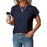 EVALESS Womens Summer Tops Crewneck Cap Sleeve Dressy Casual Business Textured Solid Loose Basic T Shirts Tee Blouses