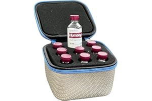 A1C WEAR - Insulin Fridge Holder Storage Case Organizer - Fits Standard 10ml U-100 Vials - Safe, Snug, Secure Vial Protector (9-Slot, Silver with Blue Zipper)