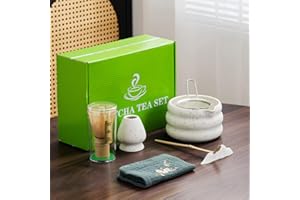 DWEHIXBUY 7Pcs Japanese Matcha Tea Set, Matcha Kit with Matcha Bowl (with Pouring Spout), Matcha Whisk, Whisk Holder, Strainer - Elegant Matcha Set for Gifting and Personal Use, Gift Box Packaging (white)