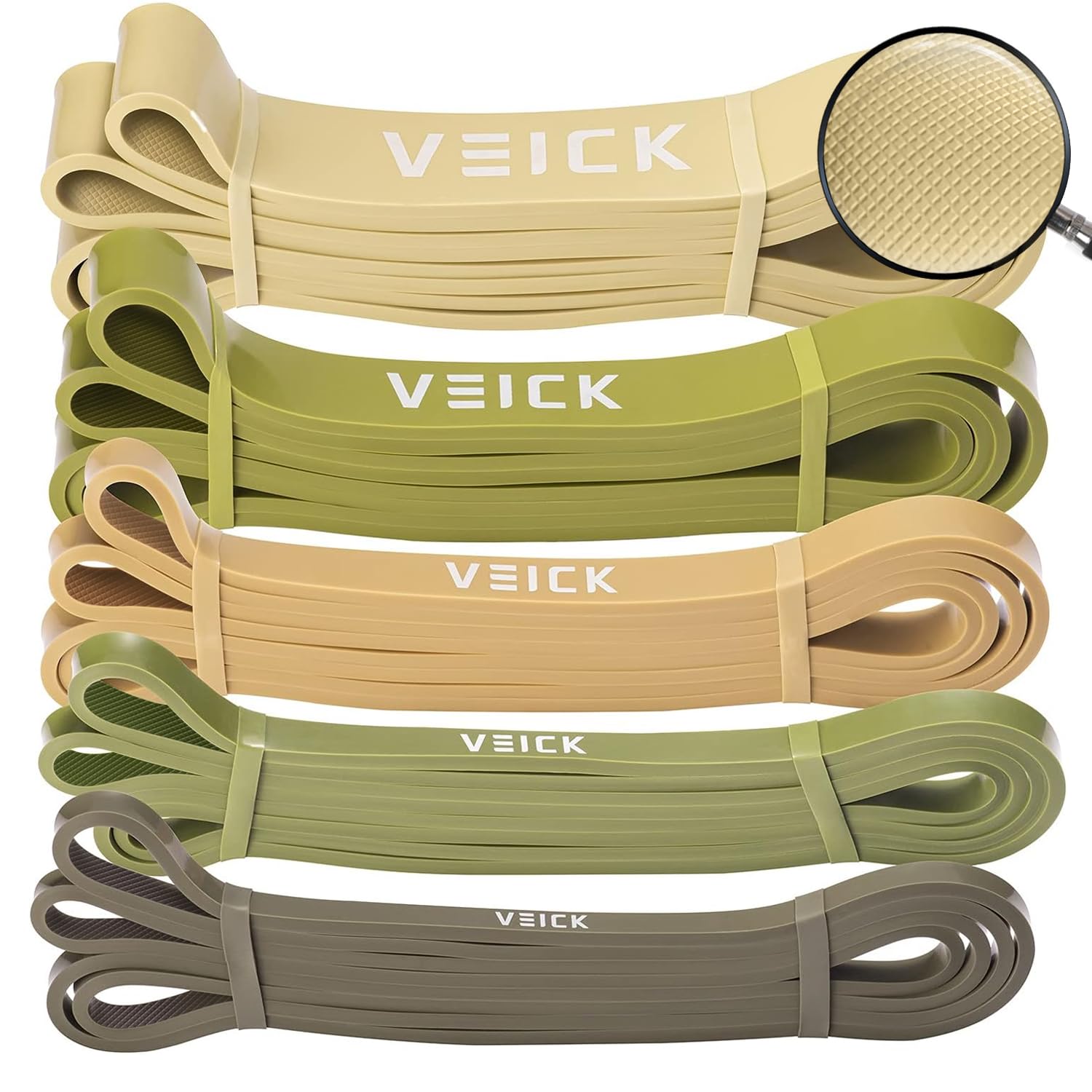 VEICK Resistance Exercise Band Set Workout Tension Bands Fitness Bands Body Stretch Bands for Pull Up Assist Training Strength Weighted Gyms, Green Image