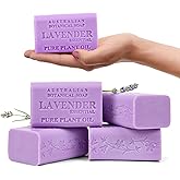 Australian Botanical Soap Lavender with Essential Oil 6.6 oz Luxury Soap Bars Enriched with Shea Butter, Pack of 4, Packaging May Vary