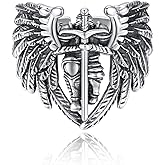 YueYuan Saint Michael Ring for Men 925 Sterling Silver Archangel St. Michael Abalone Shell Religious Rings Adjustable Medal Christian Ring Jewelry for Father Son Anniversary Birthday Christmas Gifts