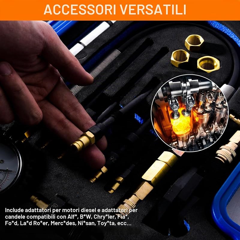 46pz Tester Compressione e Perdite per Motori a Benzina & Diesel, Prova Compressione Motore, Tester di Perdita di Pressione per la Maggior Parte di Auto, Camion, Motociclette