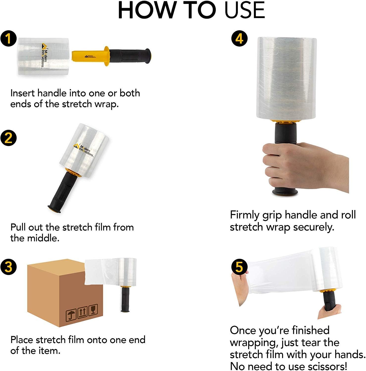 Mini Stretch Wrap Film with Handle (2 Pack) 5 Inch Plastic Stretch Film with Rotating Handles for Pallet Wrap - Stretch Wrap for Moving Supplies - 5 Inch x 1000 Feet, 80 Gauge : Office Products